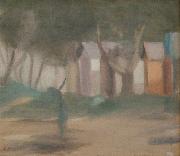 Clarice Beckett 38 Bathing Boxes oil on canvas